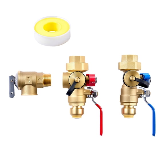 Tankless Water Heater Valve Kit,3/4" Lead-Free Brass Service Set with Isolation Valves&Pressure Relief Valve,Compatible with Most On-Demand Heaters
