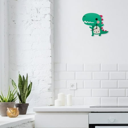 WHAMVOX Cute Wall Clock Cartoon Dinosaur Shaped Wall Clock Decor Bedroom Decorative Wooden Silent Mute Hanging Clock Without Battery