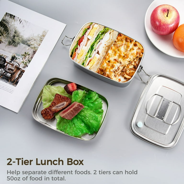 Stainless Steel Lunch Box Food Prep Storage Containers with Lids & Ice Pack, Metal Container Stackable Boxes for Kids Adults Sandwich Salad Keto