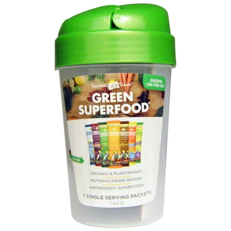 Amazing Grass, Green Superfood Shaker Cup and 7 Flavors of Green Superfood, 1 - 20 oz Cup, 7 Packets(pack of