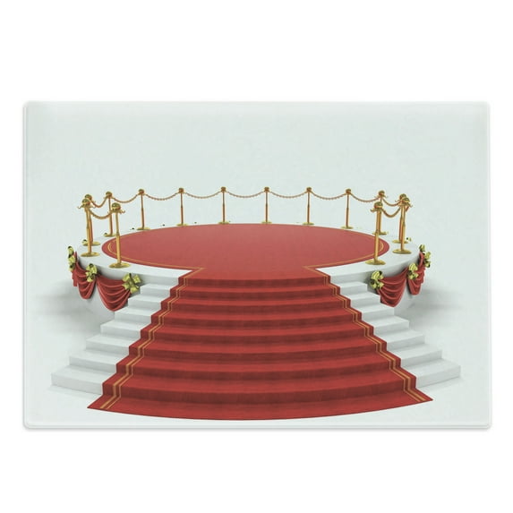 Theatre Cutting Board, Simplistic Design Round Stage with Stairs Concert on Plain Background Print, Decorative Tempered Glass Cutting and Serving Board, in 3 Sizes, by Ambesonne
