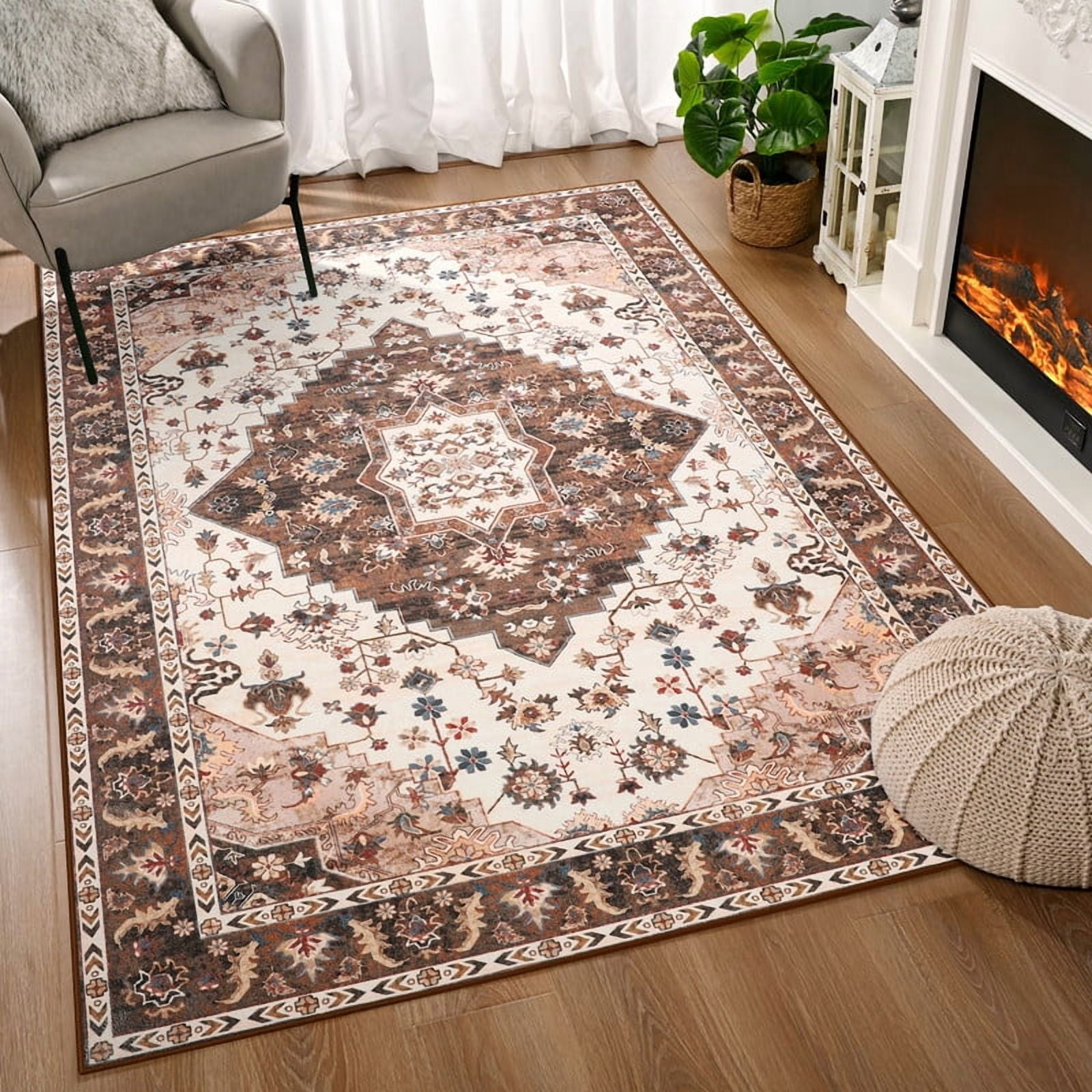 TWINNIS Area Rug for Living Room Persian Rug Vintage Boho Carpet for Bedroom,Brown,5'x8'