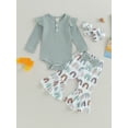 thumbnail image 2 of Wassery 3pcs Baby Girls Fall Outfit Infant Girls Clothing Set Long Sleeve Romper Rainbow/Flower Print Pants and Headband 0-18 Months, 2 of 9