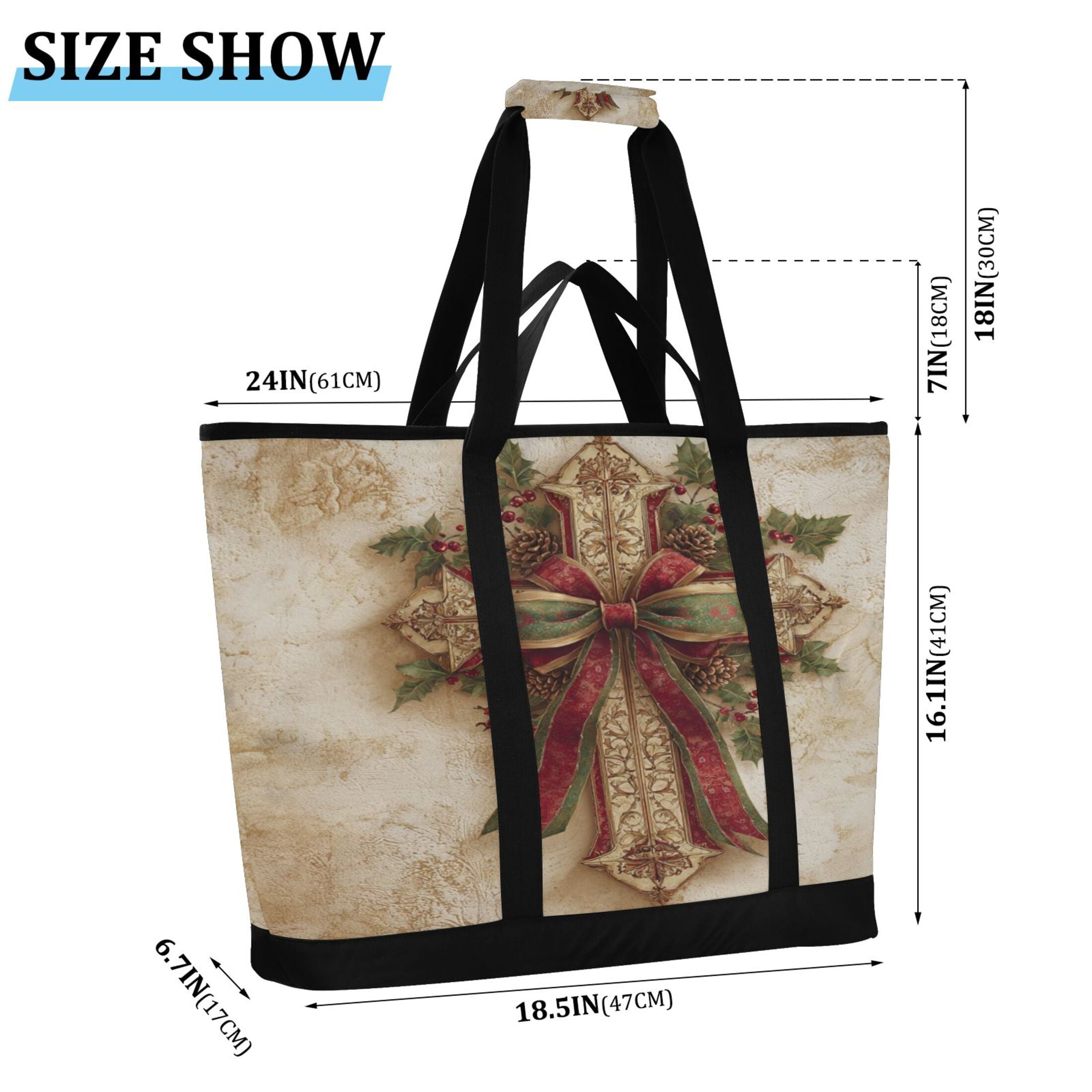 Large Hand-held Ice Pack Picnic Bag Insulation and Refrigeration Suitable for Shopping Picnics and Camping Lovely Christmas Cross