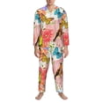 thumbnail image 3 of Naloa Flowers And Birds Watercolor Men’s Pajamas Set - Long Sleeve Button Down Sleep Shirt and Pajama Bottoms Sleepwear Set-Large, 3 of 7