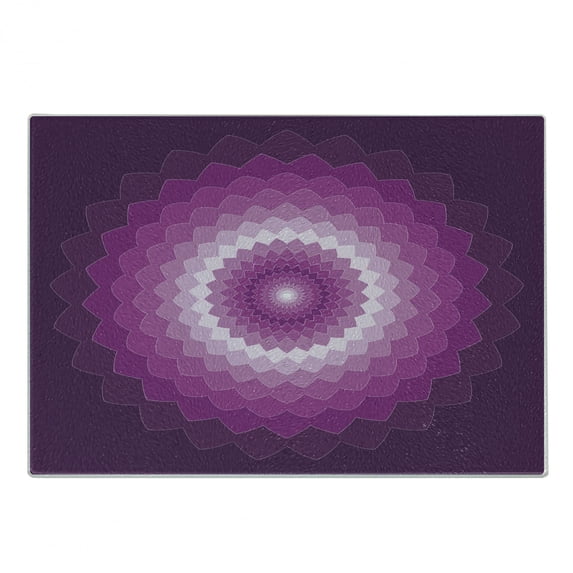 Purple Cutting Board, Graphic Carnation Flower Optical Illusion Symmetric Vibrant Display, Decorative Tempered Glass Cutting and Serving Board, Small Size, Purple Magenta White, by Ambesonne