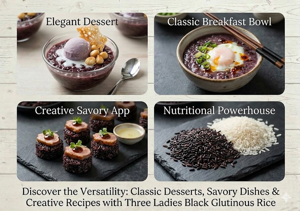 Three Ladies Black Glutinous Rice or Black Sticky Rice Long Grain 5 lbs. (2.27 kgs)