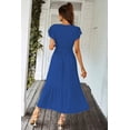 thumbnail image 3 of Vestido PRETTYGARDEN Maxi Bohemio Azul Oscuro Grande con Escote Cruzado en V y Cinturón, 3 of 7