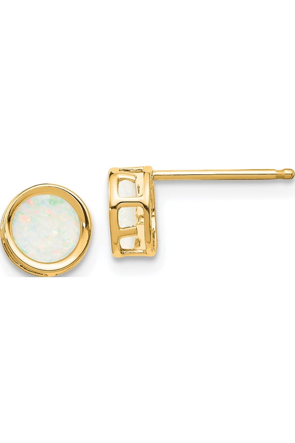 14K Yellow Gold 5mm Bezel Opal Stud Earrings (5 X 5) Made In India xbe153