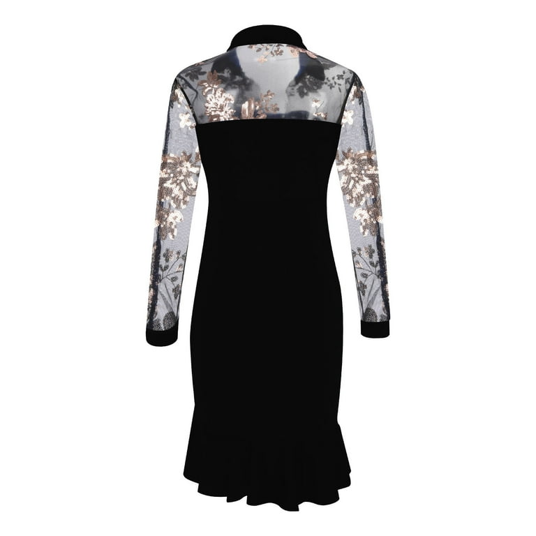 Wedding Guest Dresses for Women Petite,Ladies Prom Dress Ruffles Hem Floral  Pattern Slit Dress Sexy Bodycon Dress Going Out Party Evening Dress Long  Sleeve Nightclub Cocktail Gown Dress - Walmart.com