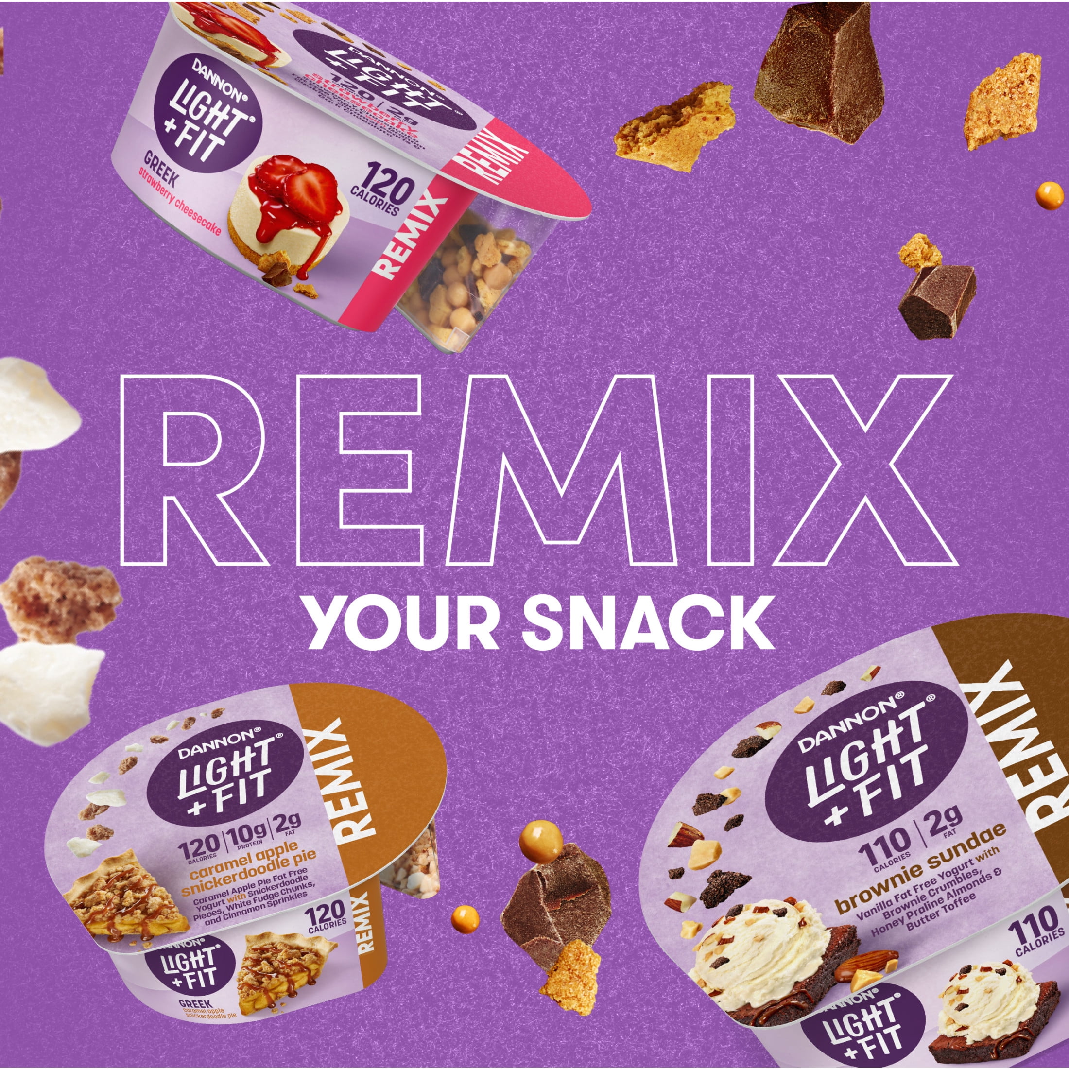 Dannon Light + Fit REMIX Brownie Sundae Vanilla Fat Free Greek Yogurt Cups with Mix-Ins, 4.5 oz