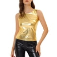 thumbnail image 1 of Allegra K Día de San Patricio Camiseta Sin Mangas Con Cuello En U, Elástico, Ajustado, Brillante Y Metálico Brillante Para Mujer Color Oro1 M, 1 of 5
