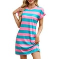 thumbnail image 2 of qolati Summer Dresses for Womens 2025 Striped Casual Crewneck Cap Sleeve Color Block Tshirt Short Dress Casual A Line Beach Mini Dresses, 2 of 6