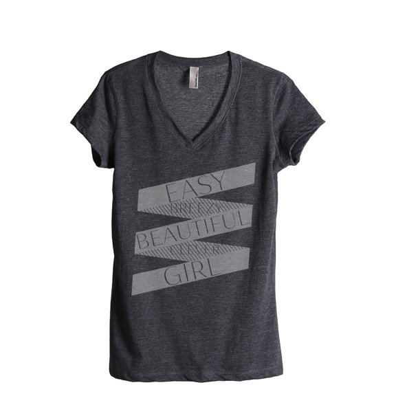 Easy Breezy Beautiful Clever Girl Women's Fashion Relaxed V-Neck T-Shirt Tee Charcoal Grey Small