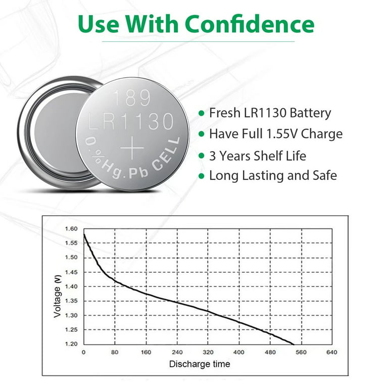 LiCB Paquete de 20 pilas de botón alcalinas de larga duración LR1130 AG10  de 1,5 V : Salud y Hogar 