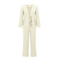 thumbnail image 4 of Breezora Women's Elegant Wide Leg Pants Suit Set 2 Piece Business Office Wear Plain Trousers with Blazer Formal Outfit L Size White, 4 of 5