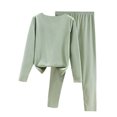 thumbnail image 4 of WTOBBY Women's Long Sleeve Solid Color Plush Fleece Sleepwear Set, Warm Cozy Winter Pajamas with Soft Pants for Cold Weather, Home Loungewear,Mint Green 2XL, 4 of 4