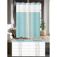 thumbnail image 6 of No Hook Cloth Fabric Shower Curtain with Snap in Liner, Aqua Beige Striped Waterproof Shower Curtains Set with See Through Top Window, Modern Farmhouse Retro Lines Bath Curtains Shower 66"x72", 6 of 6