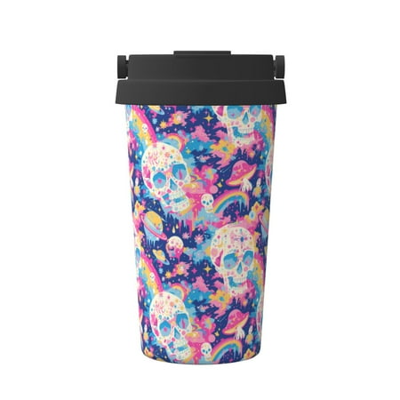 

Salouo Skull rainbow color space Print Coffee Travel Mug Spill Proof with Lid-Stainless Steel Vacuum Insulated Tumbler - Thermos Cup for Keep Hot/Ice Coffee Tea and Beer