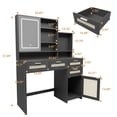 thumbnail image 4 of 42.8" Vanity Desk with Mirror and Light, Modern Makeup Vanity Table with 4 Drawers, 1 Cabinets, Shelves, Rattan Vanity Dresser for Bedroom, 4 of 9