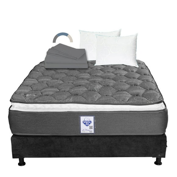 Colchón Matrimonial Spring Air Aries + Box + Almohada Osos 2 + Sábanas Basic