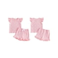 thumbnail image 2 of BemeyourBBs Toddler Baby Girl Summer Outfit Bow Print Ruffled Trim Crew Neck Flying Sleeve Shirt Tops and Shorts Set 2Pcs Baby Girl Summer Clothes, 2 of 9