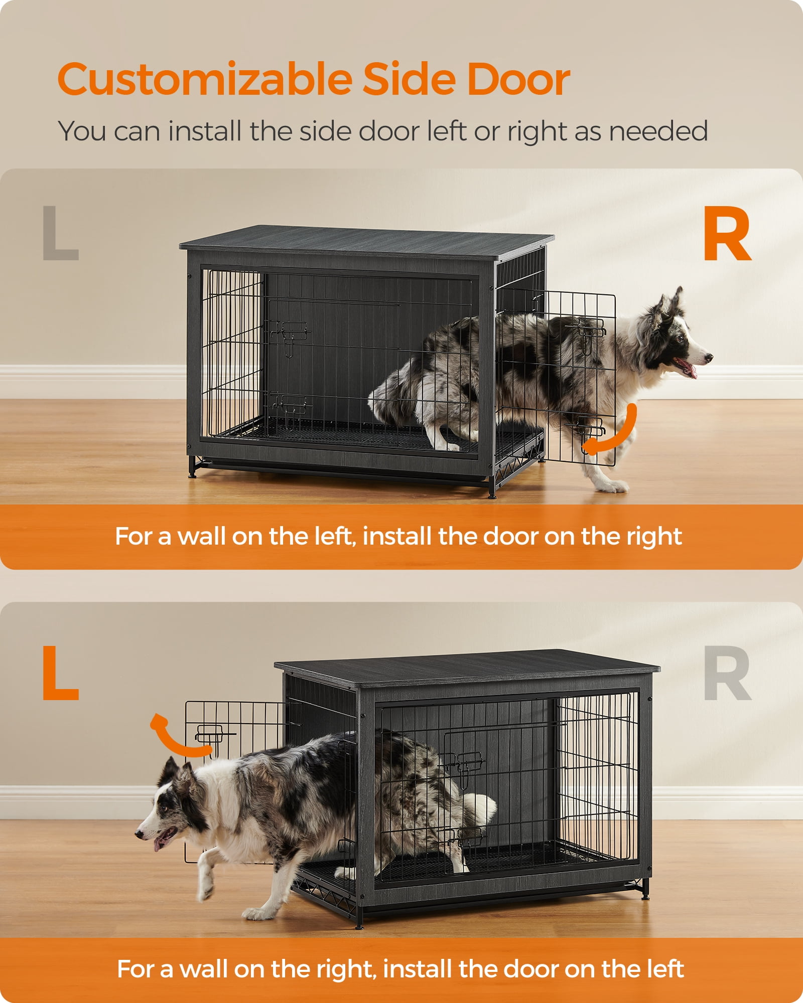 Feandrea Wooden Dog Crate Furniture,Double-Doors Kennel for Dogs Indoor up to 70 lb, Removable Tray, End Table Dog Crate for Decoration 38.6"L x 25.6"W x 26.8"H, Ink Black