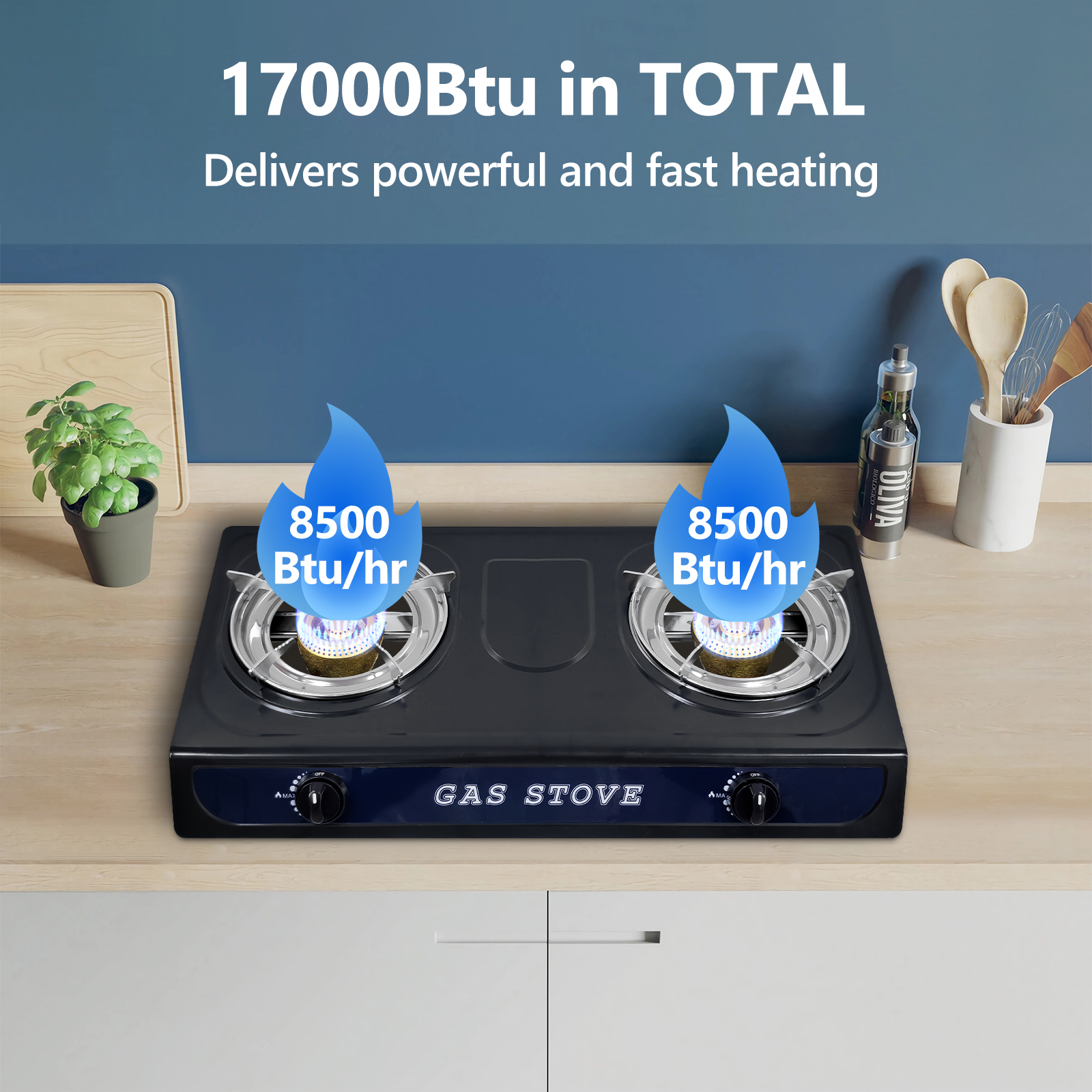 GRACEALL Propane Stove 2 Burners for Outdoor Cooking, Portable Gas Stove Double Burner with CSA LPG Hose, Auto Ignition 17000 BTU Propane Stove