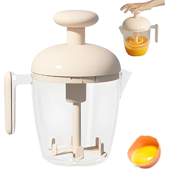 Manual Hand-Push Egg Mixer with Whisk & Foam Filter, Ergonomic Rotary Blender Cup for Beating Eggs, Frothing Milk & Mixing Batter (Beige,1Pcs, B)