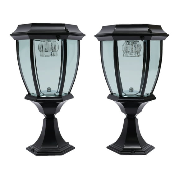 ChicHomey Outdoor Waterproof Solar Power LED Pillar Light Lamp Garden Yard 2pcs Black