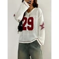 thumbnail image 2 of Women'S Y2k Going Out Tops Oversized Crochet Shirts Graphic V Jerseys Neck Pullover Sweater Red & White S, 2 of 8