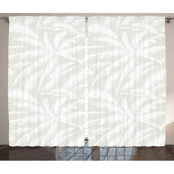 Ambesonne Abstract Curtains 2 Panel Set, Sketchy Palm Jungle, 108" x 90", Green and White