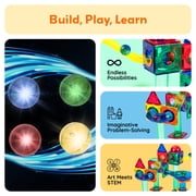 PicassoTiles LED Marbles for Marble Run Magnetic Tiles for Kids – 4PCS STEM Building Blocks Balls Toy