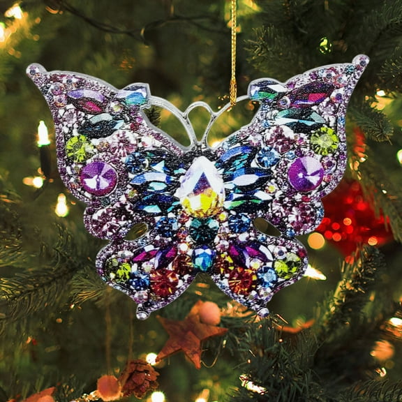Kugisaki Christmas Butterfly Shaped Pendant Ornaments, Bright Festive Hanging Decor with Colorful Rhinestones, Christmas Tree Home Party Decoration Gift Pendant