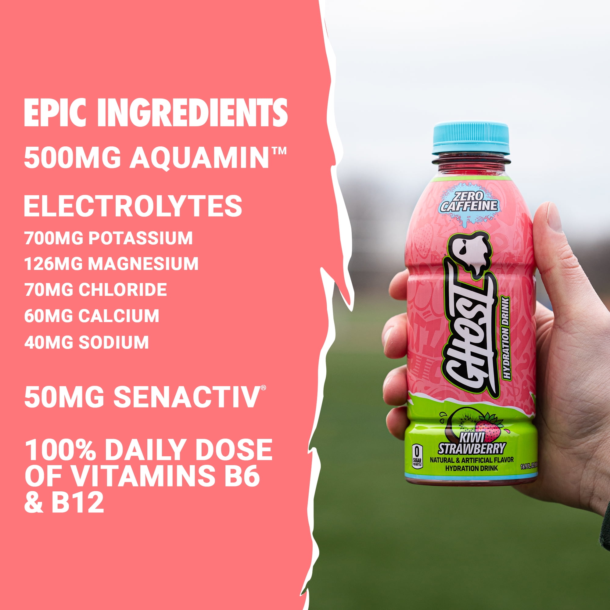 GHOST® HYDRATION Zero Sugars Sports Drink, Kiwi Strawberry, 16.9 fl oz
