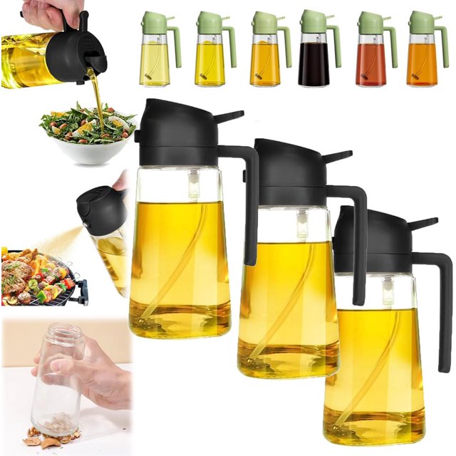 Evermire Two in One Oil Dispenser,2 in 1 Oil Dispenser and Oil Sprayer,Oil Dispenser for Kitchen,Oil Sprayer for Cooking,Oil Dispenser Bottle Spray and Pour,Olive Oil Dispenser Bottle (3PCS)