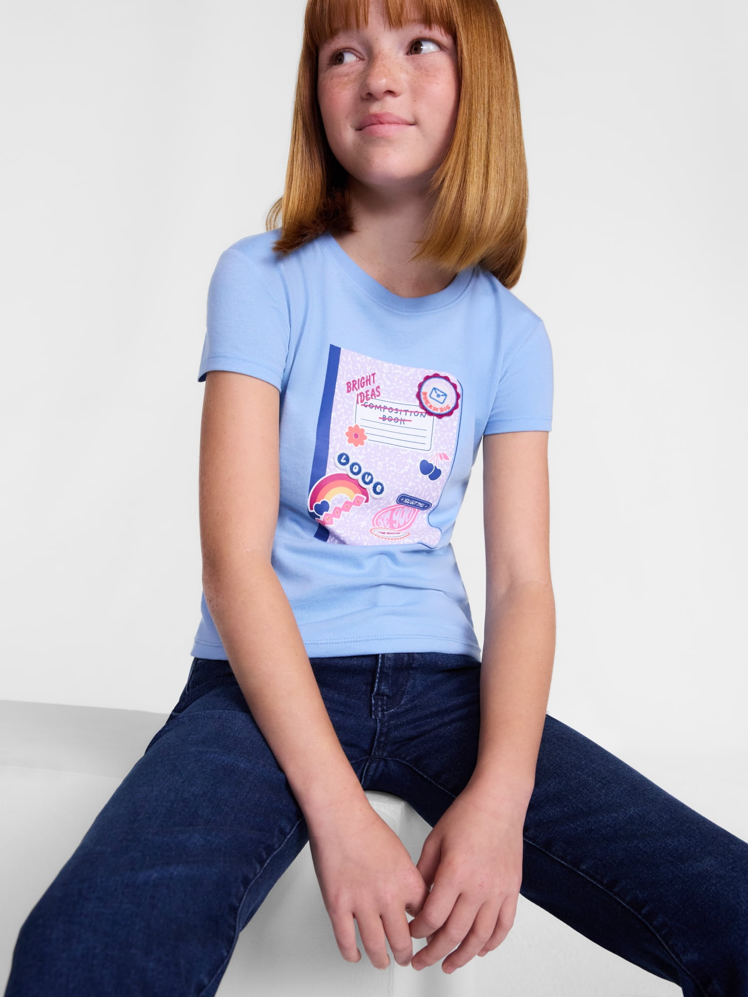 Wonder Nation Girls Embellished Graphic Tee with Short Sleeves, Sizes 4-18 & Plus