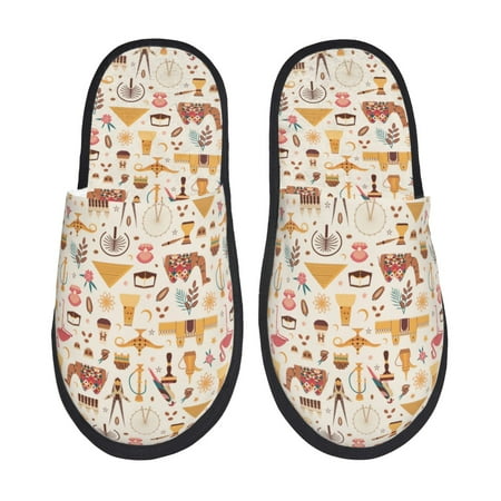 

Rateoe UAE Travel1 Pattern Fuzzy Slippers Fuzzy Soft House Slippers Plush Furry Warm Cozy Open Toe Fluffy Home Shoes-Large
