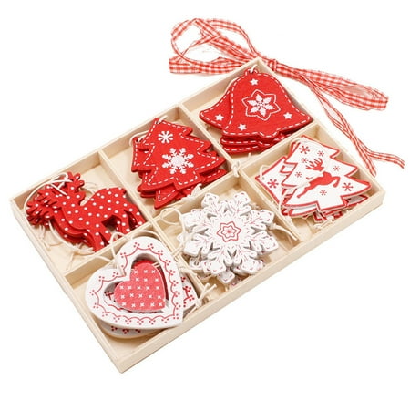 

UDIYO 24Pcs/Set Heart Elk Christmas Tree Bell Pendant Home Xmas Party Hanging Decor