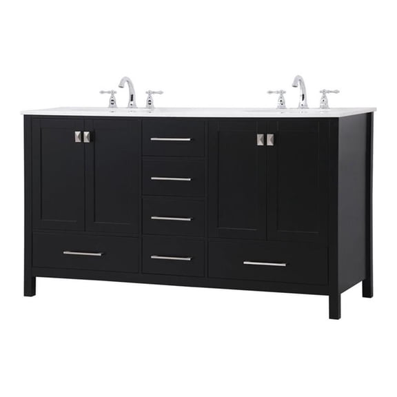 Elegant Decor Irene 60" Solid Wood and Stone Double Bathroom Vanity in Black