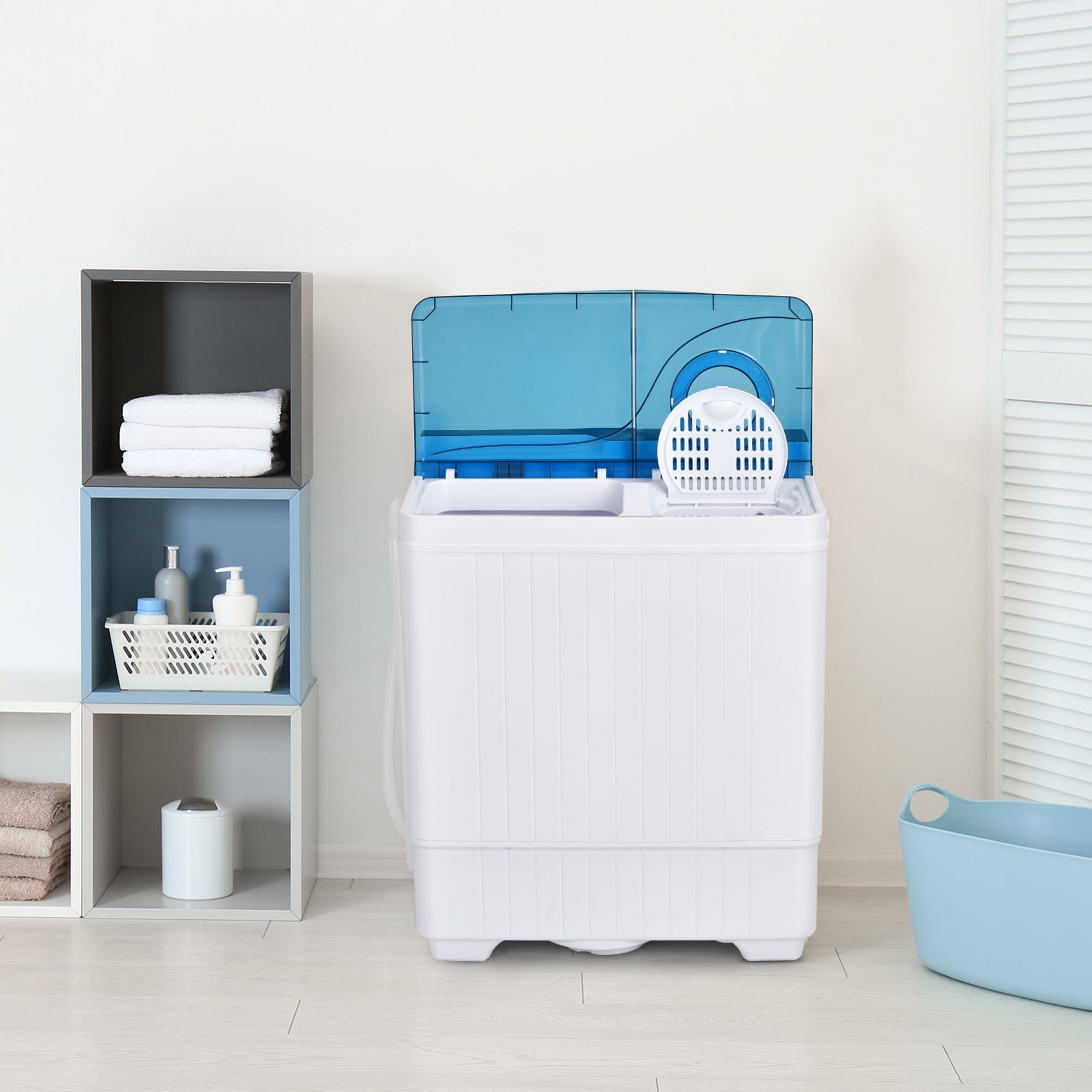 Gymax Portable Semi-automatic Washing Machine 26 lbs Twin Tub Laundry Washer Blue