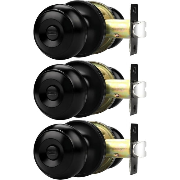 Matte Black Door Knobs, Door Handles with Lock and Knob, Keyless Interior Doorknobs for Bathroom Bedroom, 3 Pack