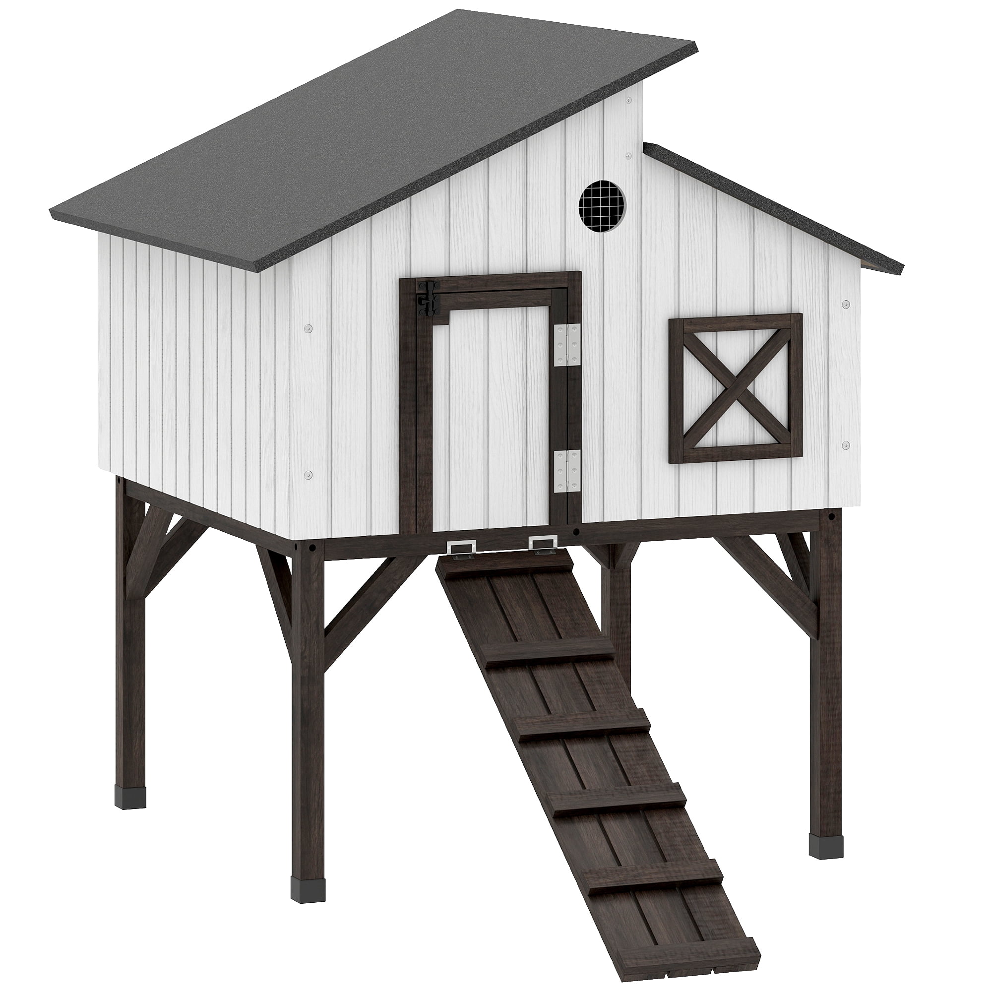 PawHut Chicken Coop Hen House with Nesting Box, Elevated Rabbit Hutch with Ramp, Asphalt Openable Roof and Elevated Legs, Outdoor Wooden Duck House