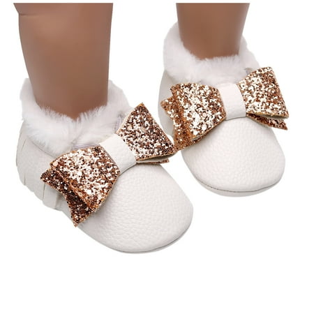

Aayomet First Soft Warm Plush Boots Walkers Girls Snow Baby Bowknot Shoes Cotton Baby Shoes Cowboy Boots for Girls White