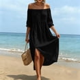 thumbnail image 6 of Atogsazn Women's Summer Off Shoulder Maxi Dress Casual Flowy Short Sleeve Side Split Dresses Loose Fit Sundress Black L Fashion, 6 of 7