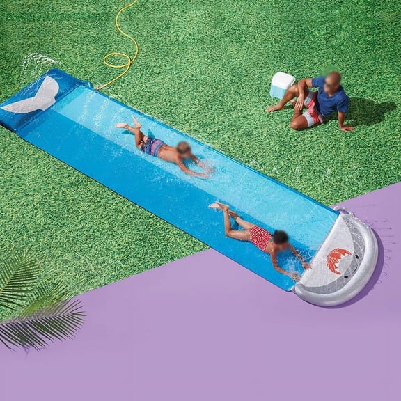 Interactive Shark Waterslide Toy Water Play Toy Water Spray Slide Double Children Outdoor Water Spray Mat Play Water Slide Free Two Skateboards