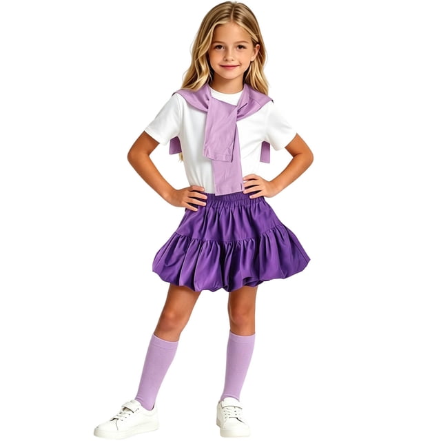 Odeerbi Niñas 4 Piezas Preppy Traje Manga Corta Camiseta + Falda Plisada En Capas + Chal + Calcetines Escenario Conjunto de Rendimiento