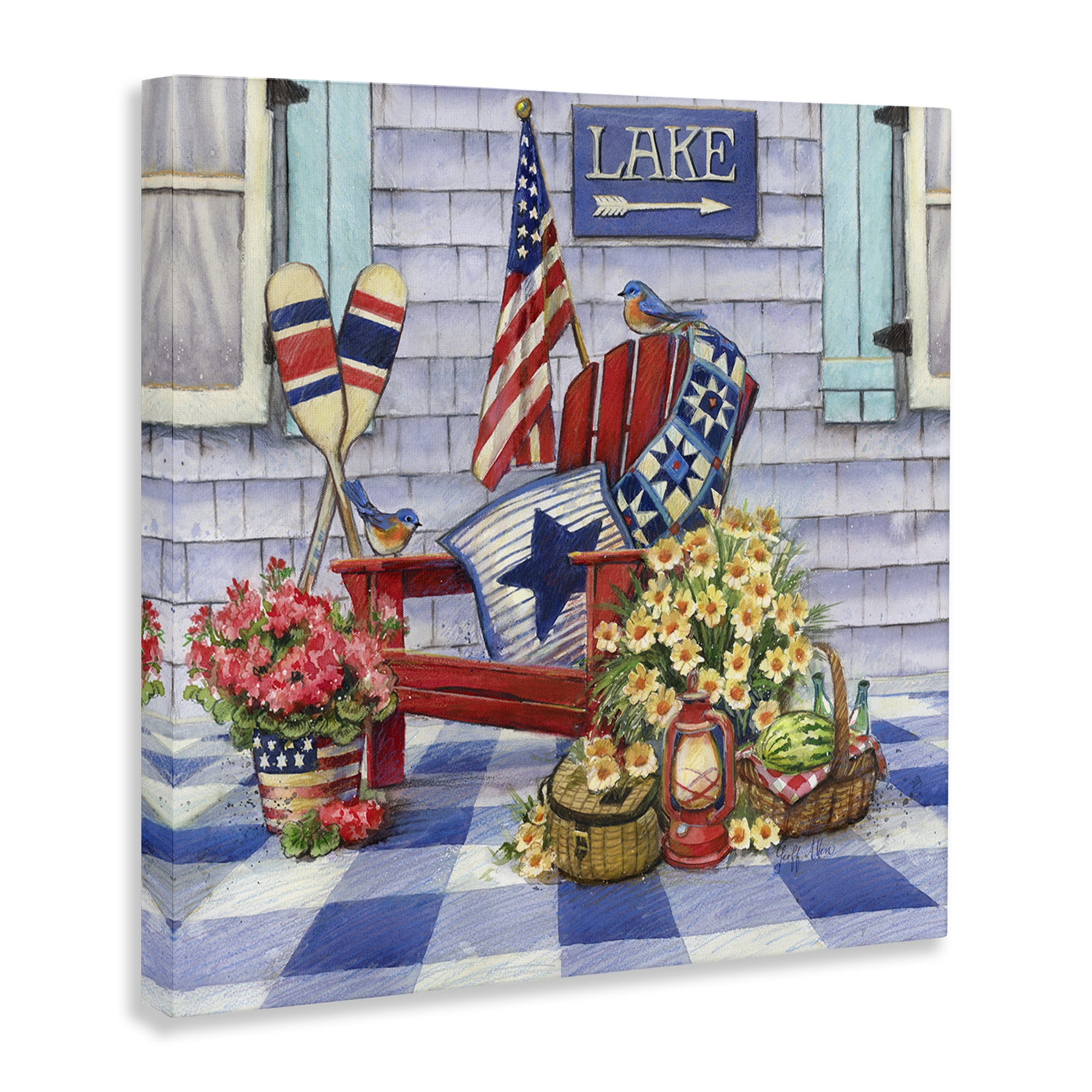 Stupell Industries Americana Porch View Patriotic Painting Wrapped Canvas Art Print Wall Art, 30 x 30