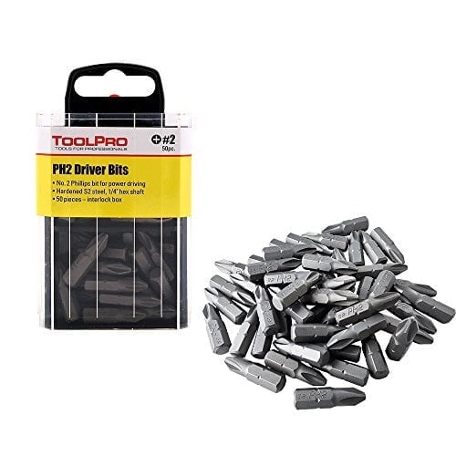 Toolpro #2 Phillips Drill Bits, 50 Pack with Interlocking Storage Case