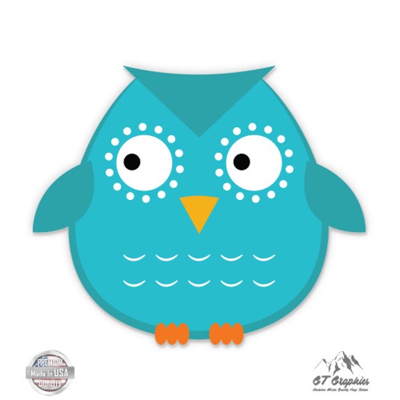 Cute Owl Blue Green Cute Hoot - 3" Vinyl Sticker - For Car Laptop I-Pad Phone Helmet Hard Hat - Waterproof Decal